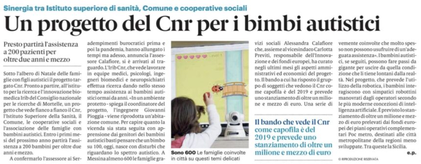 Nuovo progetto dell’Istituto IRIB CNR di Messina per i bimbi autistici