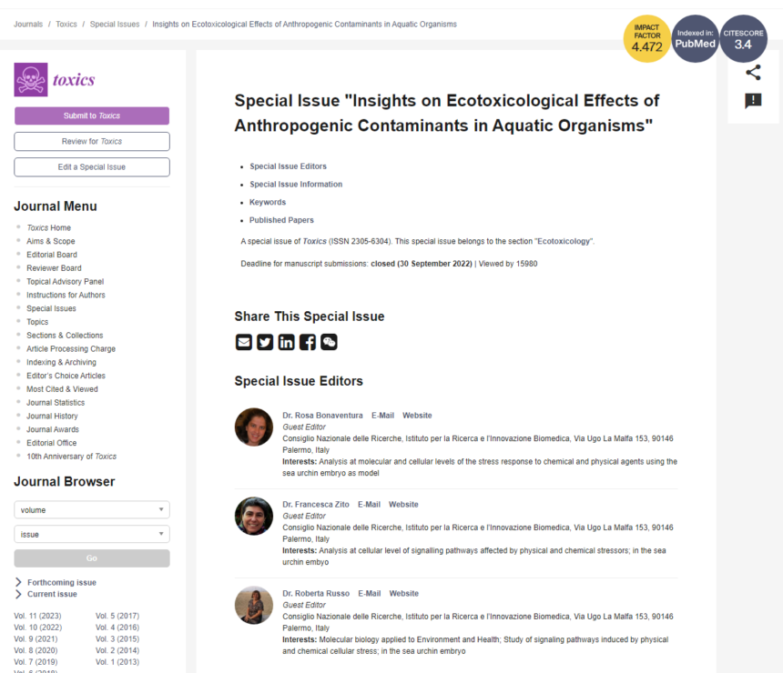 Special Issue on Insights on Ecotoxicological Effects of Anthropogenic Contaminants in Aquatic Organisms
