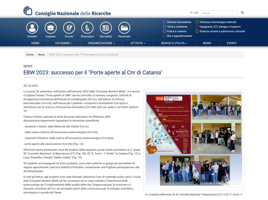 EBW 2023: successo per il “Porte aperte al Cnr di Catania”